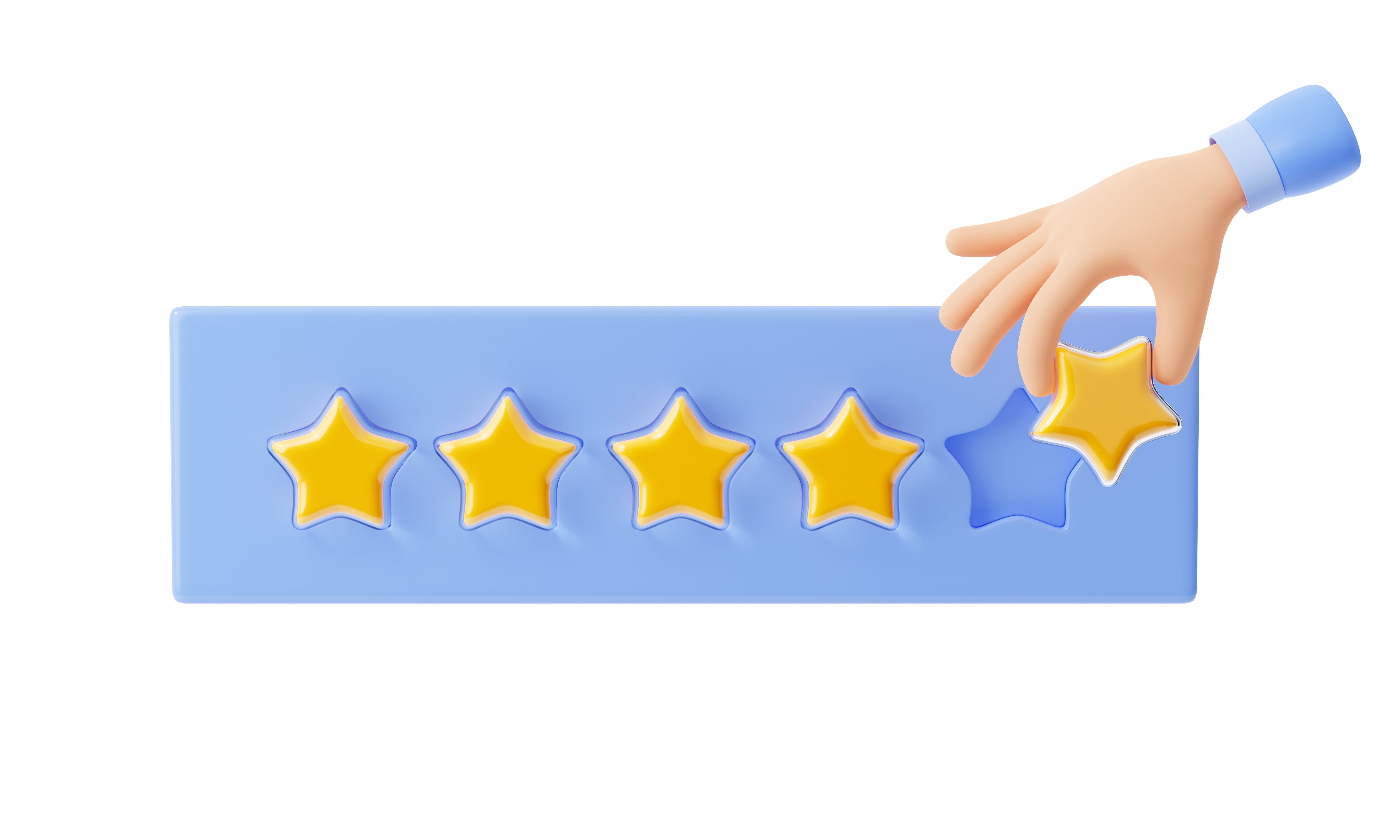 Five-star rating with hand placing the last star