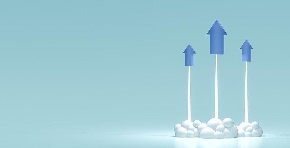 Blue arrows pointing upward representing growth and optimization